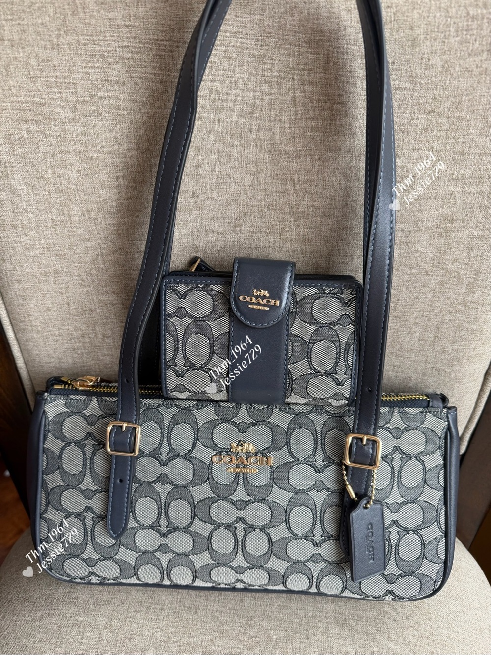 NWT!2PCS COACH Asher Shoulder Bag In Signature Jacquard(CBJ03)And Wallet(CU987)